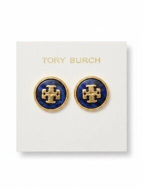 Tory Burch Signature Gold-Tone Blue Lapis Stone Inlaid Button Studs